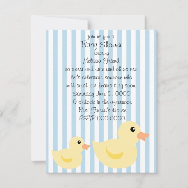 Invitación Pato de rayas en azul (Anverso)