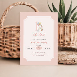Invitación Pato Divertido Lazo Rosa Tonto Cumpleaños 1