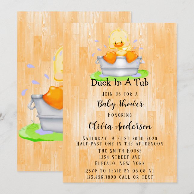 Invitación Pato en un Baby Shower de Tub Cualquier niño (Anverso / Reverso)