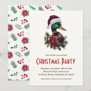 Invitación Pato en un Fiesta de Navidades de Santa Hat Poinse
