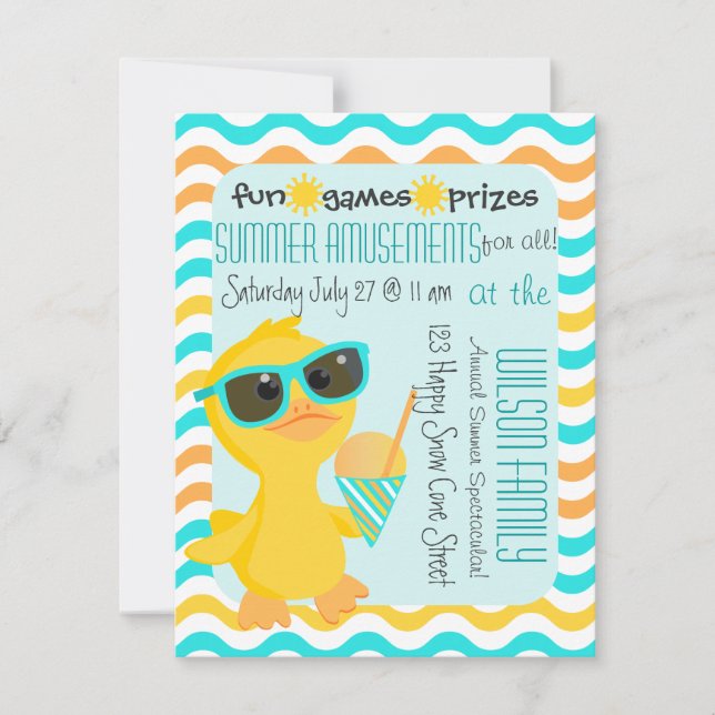 Invitación Pato lindo en gafas de sol sosteniendo un cono son (Anverso)