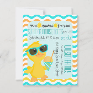 Invitación Pato lindo en gafas de sol sosteniendo un cono son