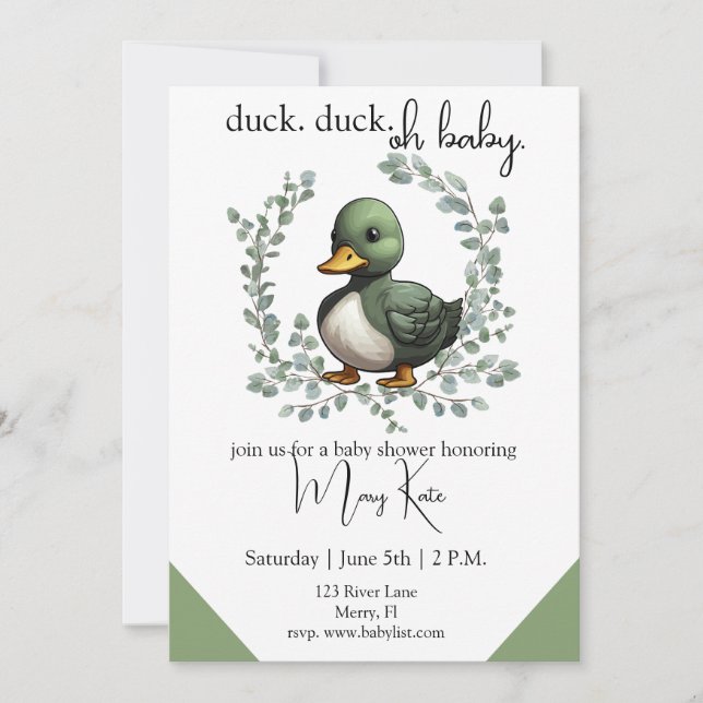 Invitación Pato Pato Pato Pato Nacido Tema de bebé ducha (Anverso)