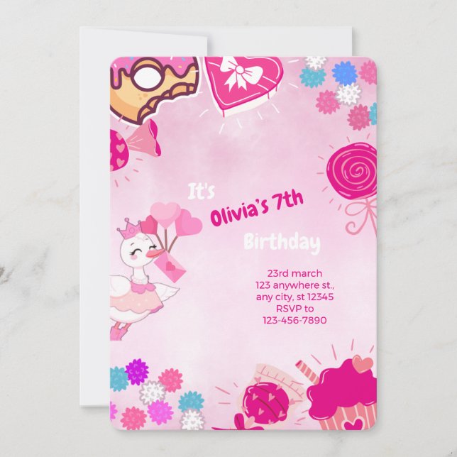 Invitación Pato Princesa Rosa - cumpleaños de Personalizable (Anverso)