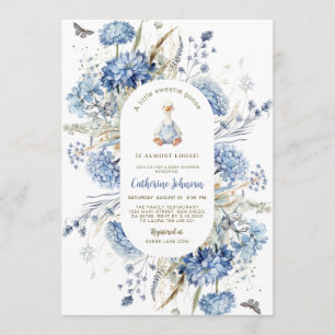 Invitación Pato Tonto Código Qr Floral Azul Shower de Baby