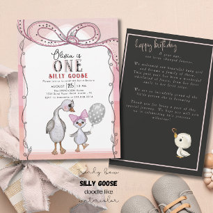 Invitación Pato Tonto Cumpleaños 1 Acuarela Dibujado a mano
