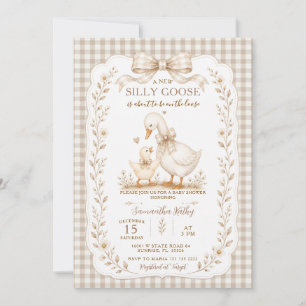 Invitación Pato Tonto de Gingham Beige para Baby Shower