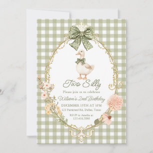 Invitación Pato tonto de gingham verde cumpleaños 2