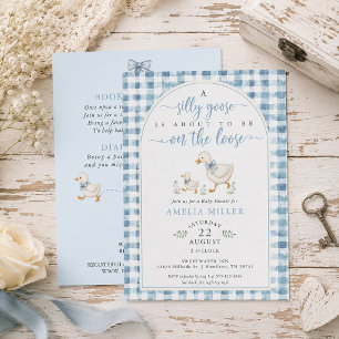 Invitación Pato Tonto Suelto Fiesta de Bebé de Cuadrillé Azul