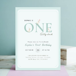 Invitación Pato Tonto Vintage Uno Lazo Azul Rosa Cumpleaños 1