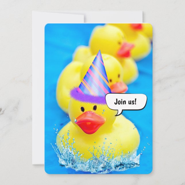 Invitación Patos Amarillos Para El Fiesta De La Piscina De Cu (Anverso)