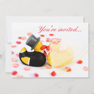 Invitación Patos de boda confeti de pétalos de rosa - Invitac