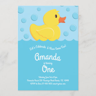 Invitación Patos de Fiesta de primer cumpleaños de niño con c