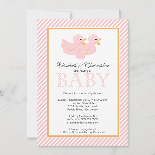 Invitación Patos rosas modernos y Baby Shower (Anverso)