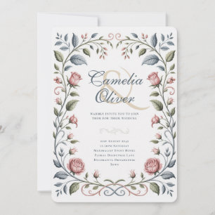 Invitación Patrimonio Victoriano Botánico Rosa Azul Floral