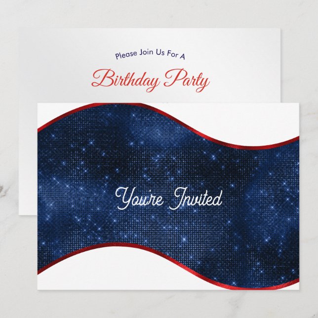 Invitación Patriotic Blue Wave Birthday (Anverso / Reverso)