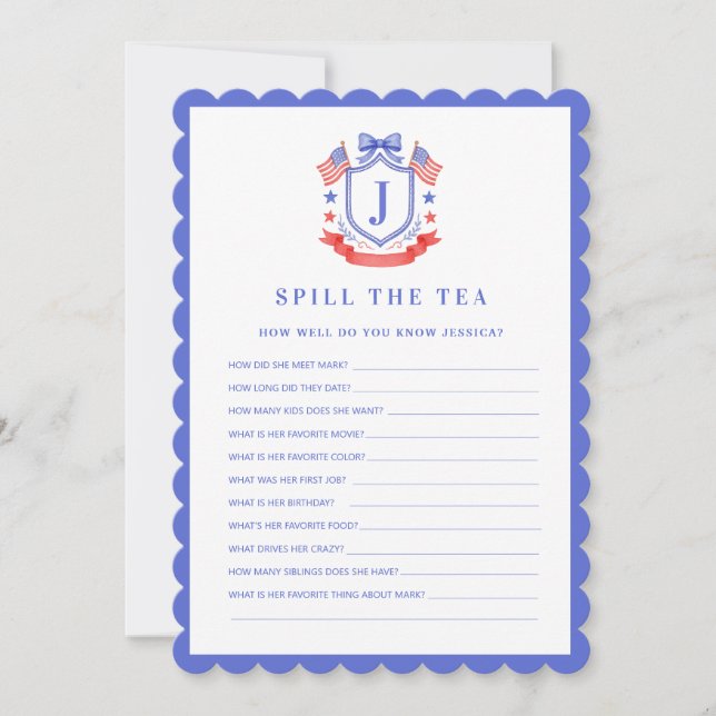 Invitación Patriotic Cre | Spill the Tea | Bridal Shower Game (Anverso)