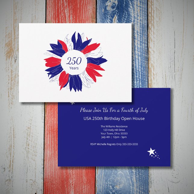 Invitación Patriotic Floral USA 250 Years Fourth of July BBQ (Subido por el creador)