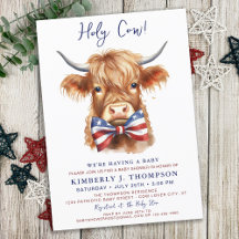 Patriotic Highland Cow Farm Animal Baby Shower