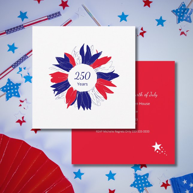 Invitación Patriotic Red White Blue USA 250 Years 4th of July (Subido por el creador)