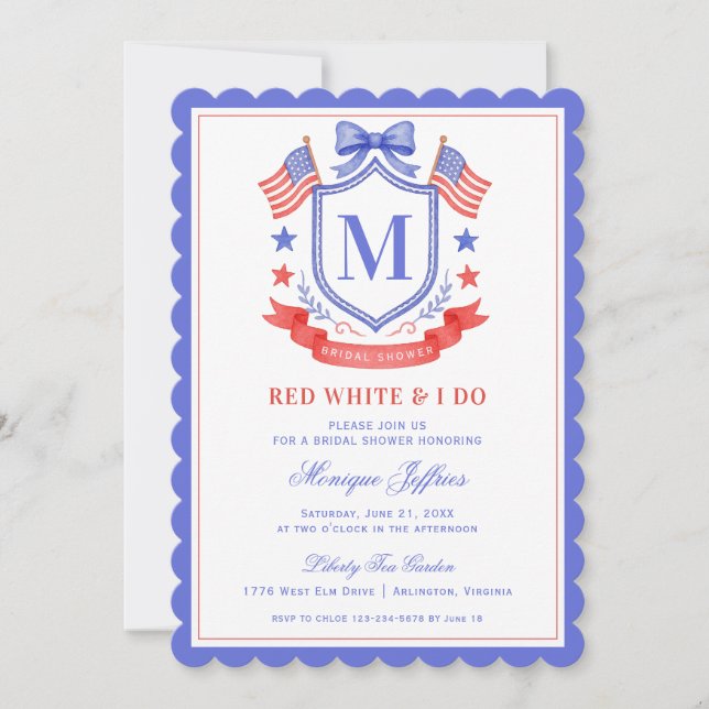 Invitación Patriotic Red White & I Do Monogram Bridal Shower (Anverso)