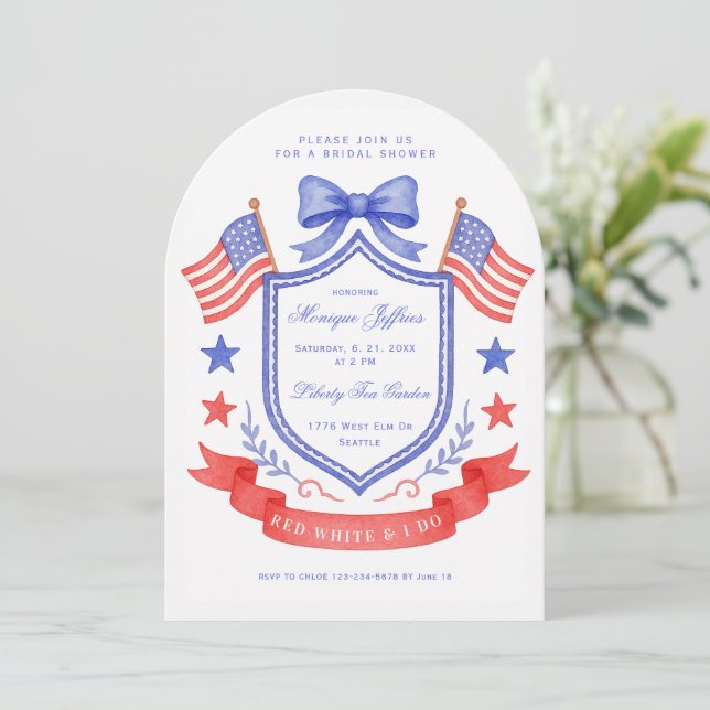Invitación Patriotic Red White & I DoCrest  Bridal Shower (Anverso de pie)