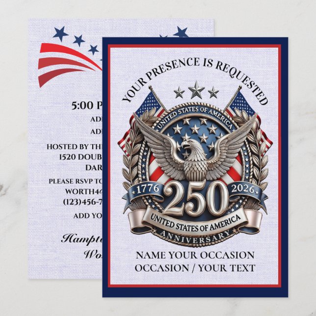 Invitación Patriotic Semiquincentennial (Anverso / Reverso)