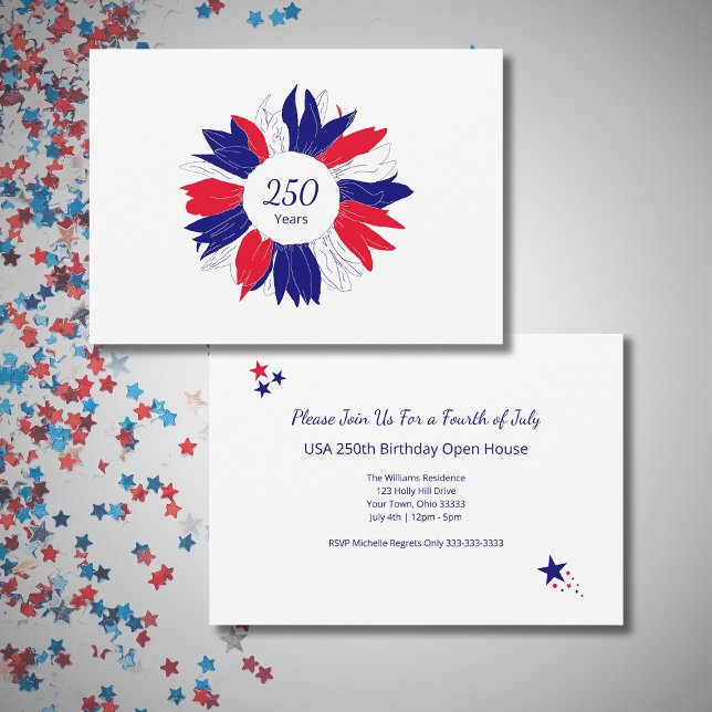 Invitación Patriotic USA 250 Years Floral Fourth of July BBQ (Subido por el creador)