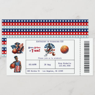 Invitación Patriotic USA Basketball Ticket Party Birday Party