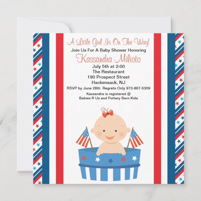 Invitación patriótica de Baby Shower de la niña (Anverso)