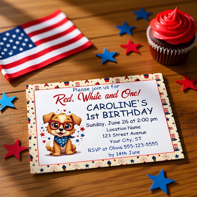 Invitación Patriótica de Cachorro Rojo Blanco y Un (Subido por el creador)