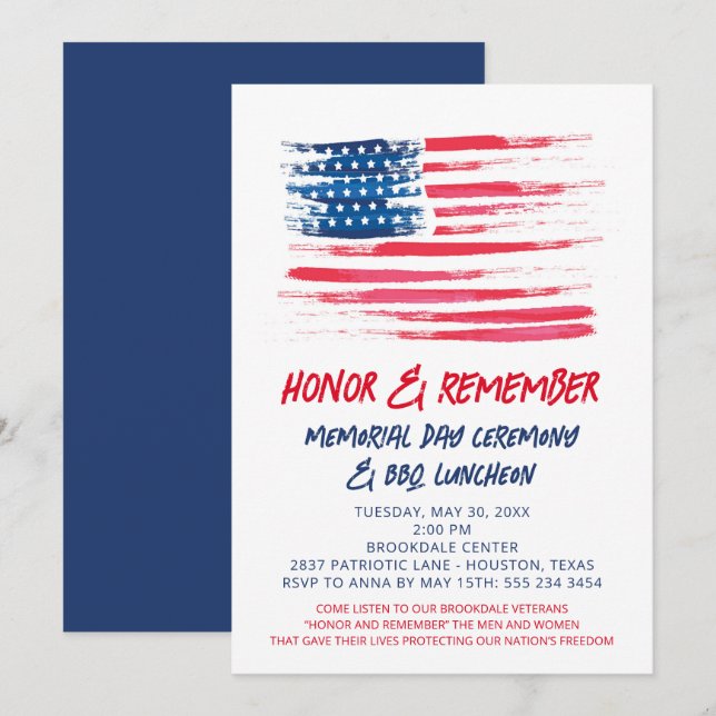 Invitación patriótica de la bandera estadounidense (Anverso / Reverso)