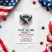 Invitación Patriótica Retro BBQ Águila Americana