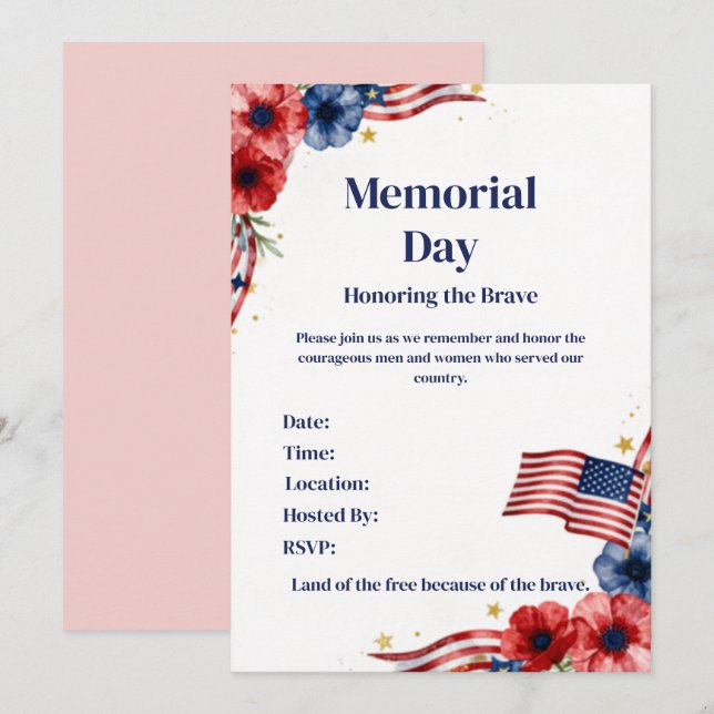 Invitación Patriótica USA Rojo Blanco Azul (Anverso / Reverso)