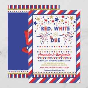Invitación Patriótico 4 de julio Baby Shower rojo blanco y de
