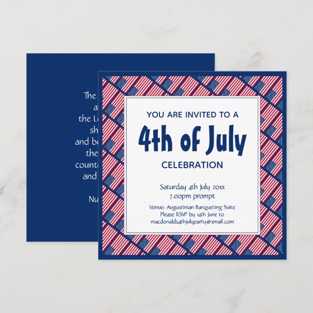 Invitación Patriótico 4 DE JULIO Bandera Estadounidense Fiest (Anverso / Reverso)