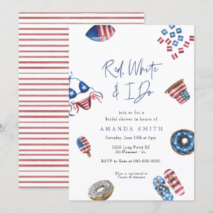 Invitación Patriótico 4 de julio Blanco Rojo y yo hacemos duc