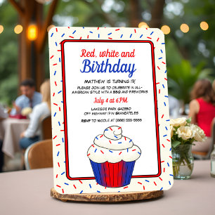 Invitación Patriótico 4 de Julio Divertido Vainilla Cupakes C