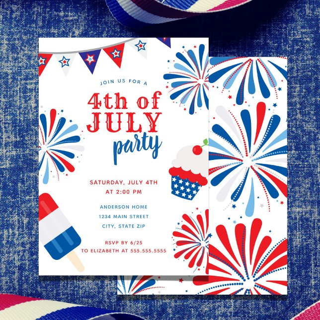 Invitación Patriótico 4 de julio Fiesta de fuegos artificiale (Subido por el creador)
