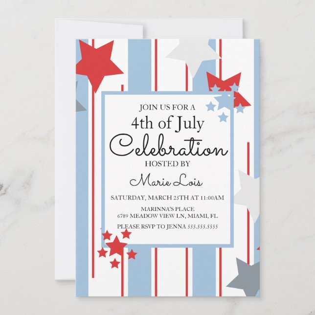 Invitación Patriótico 4 de Julio Stars Stripes Event (Anverso)