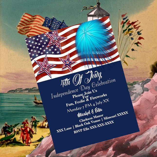 Invitación Patriótico de los Estados Unidos, 4 de julio, Fies (US Patriotic 4th July Firecracker Party Invitation)