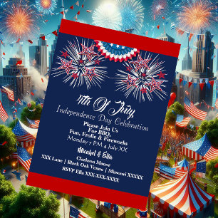 Invitación Patriótico de los Estados Unidos 4 de julio Firecr