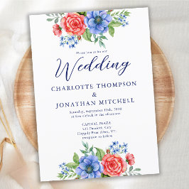 Invitación Patriótico Floral Rojo Azul Blanco Azul 4 de Julio