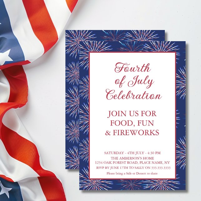 Invitación Patriótico Moderno 4 de julio Fiesta de fuegos art (add your event details to personalize)