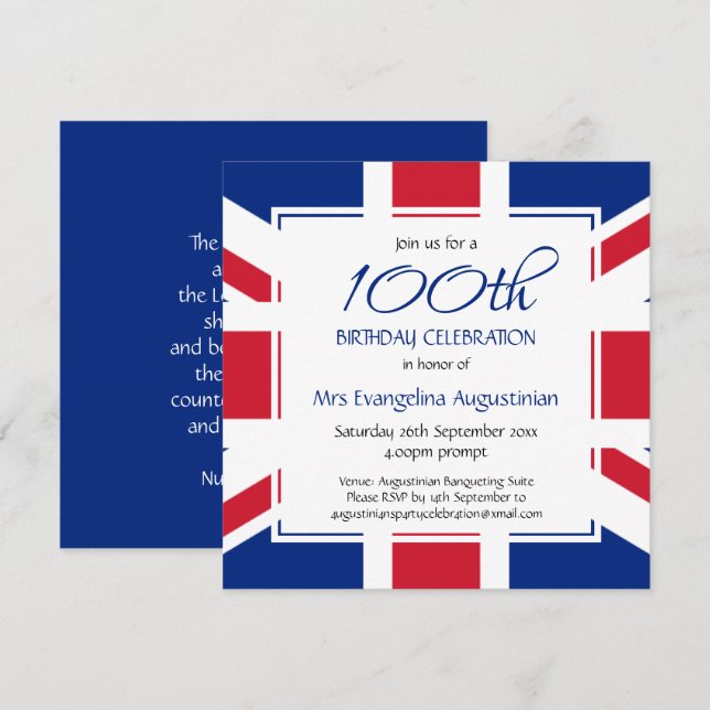 Invitación Patriótico | PERSONALIZADO UNION JACK | CUALQUIER  (Anverso / Reverso)