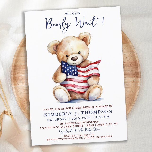 Invitación Patriótico Teddy Bear Red White Blue Baby Shower (Subido por el creador)