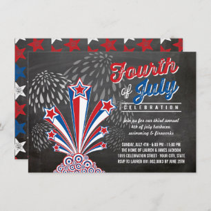 Invitación Patriotismo de fuegos artificiales 4 de julio Fies