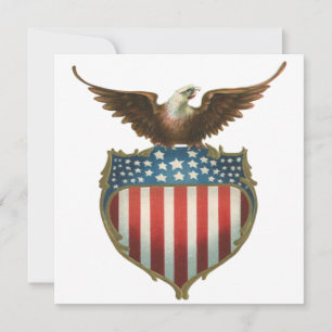 Invitación Patriotismo Vintage, Águila orgullosa sobre la ban