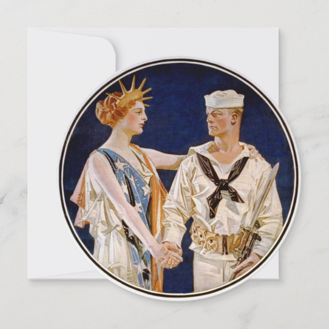 Invitación Patriotismo vintage, Lady Liberty con marinero (Anverso)