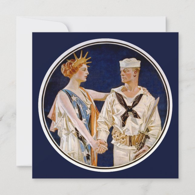 Invitación Patriotismo vintage, Lady Liberty con marinero (Anverso)